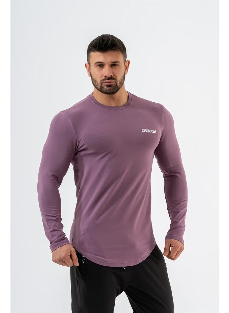 Gymwolves Men's Sports Bodysuit | Purple | Long Sleeve Sports T-Shirt | Basic Series | - Image 1